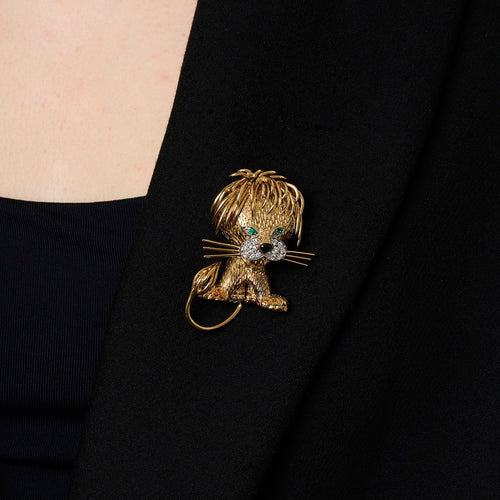Broche Van Cleef & Arpels Lion ébouriffé - Broche sertie de diamants et pierres 58 Facettes 22739