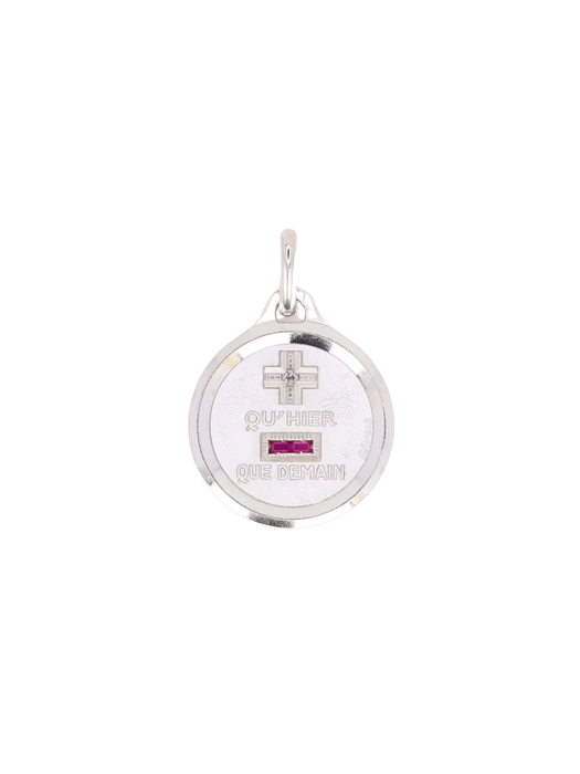 Pendentif AUGIS - Médaille amour ronde or blanc diamant rubis 58 Facettes J630