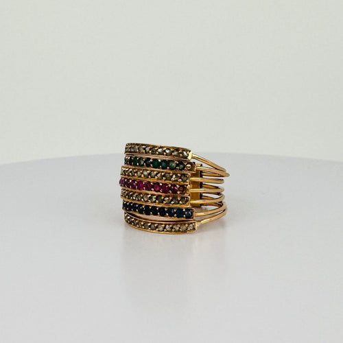 Bague Bague vintage en or rose 18k avec diamants, rubis, émeraude et saphir 58 Facettes 2601017