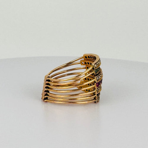 Bague Bague vintage en or rose 18k avec diamants, rubis, émeraude et saphir 58 Facettes 2601017