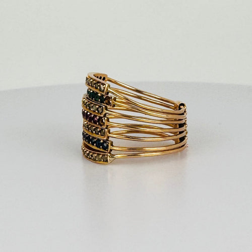 Bague Bague vintage en or rose 18k avec diamants, rubis, émeraude et saphir 58 Facettes 2601017