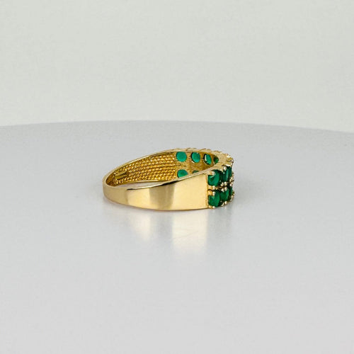 Bague Bague vintage en or jaune 14k et émeraudes rondes 58 Facettes 2601022