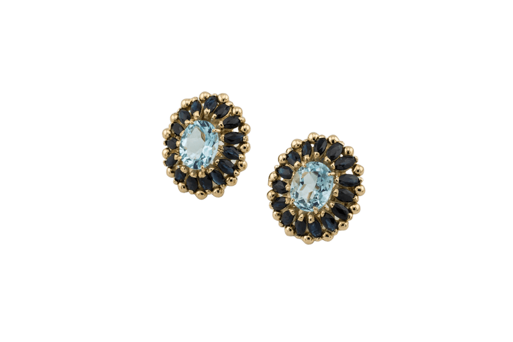 Boucles d'oreilles Boucles d'oreilles en or jaune avec saphirs et aigue-marine 58 Facettes ORC247