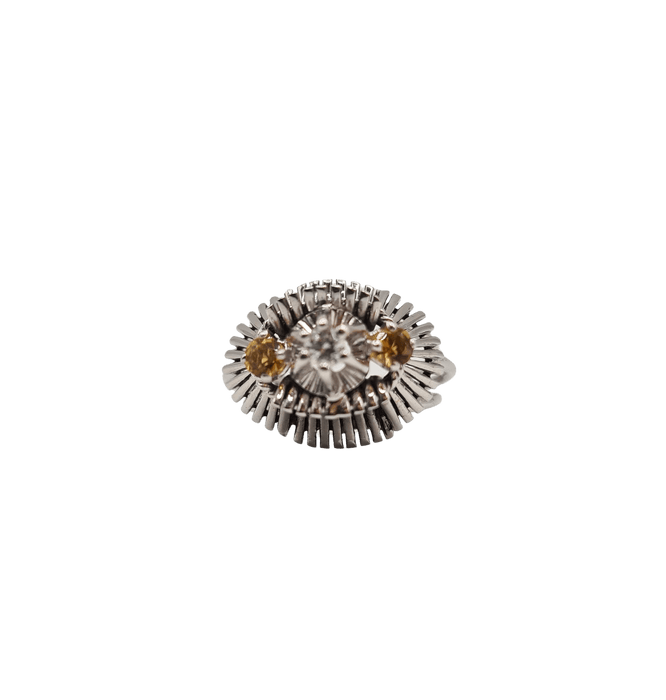 Bague 51 Bague or blanc, citrines et diamant taille ancienne 58 Facettes