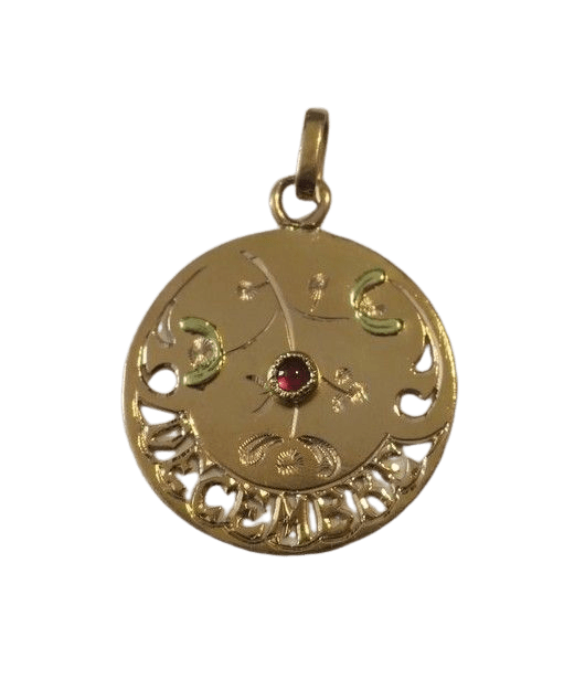 Pendentif Pendentif Art Nouveau mois DECEMBRE rubis or 58 Facettes