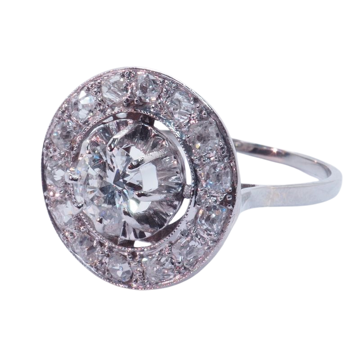 Bague ronde art deco or blanc diamants