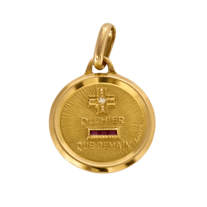 AUGIS- Ancienne Médaille d'Amour, or jaune et rubis