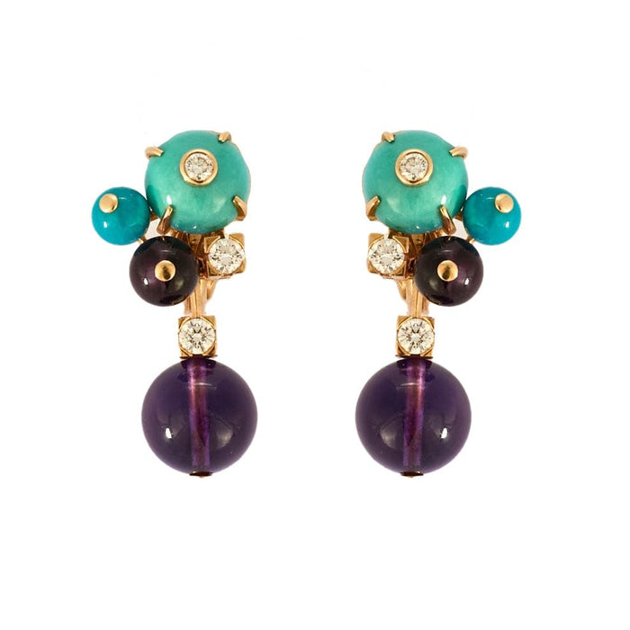 Boucles d'oreilles CARTIER - Délice de Goa - Pendants d'oreilles or rose, améthyste, turquoise, aventurine et diamants 58 Facettes DV0770-14