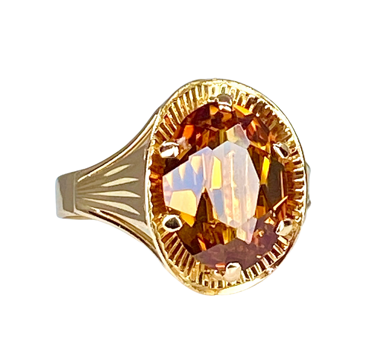 Bague style Art Déco or rose citrine