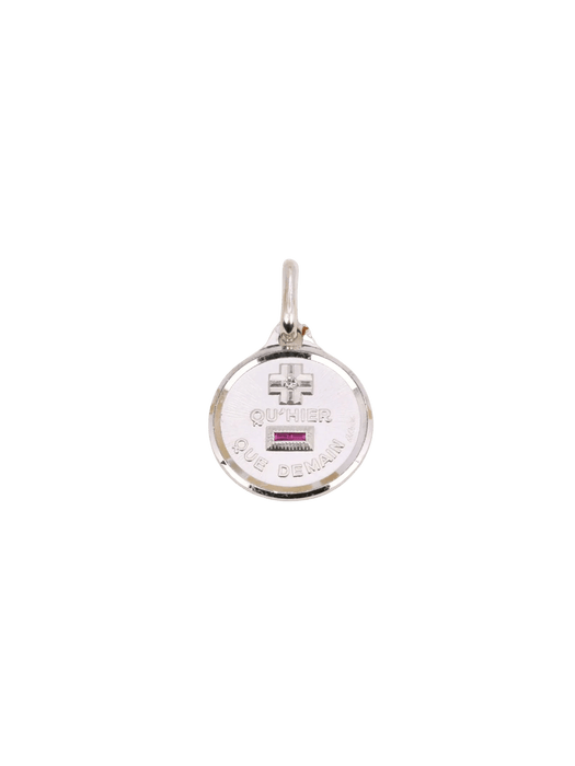 Pendentif AUGIS - Médaille amour ronde or blanc diamant rubis 58 Facettes J495