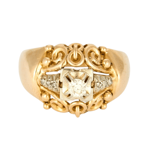 Bague 59 Bague des années 1940 en or deux tons et diamant 58 Facettes DV8127-3-59-2