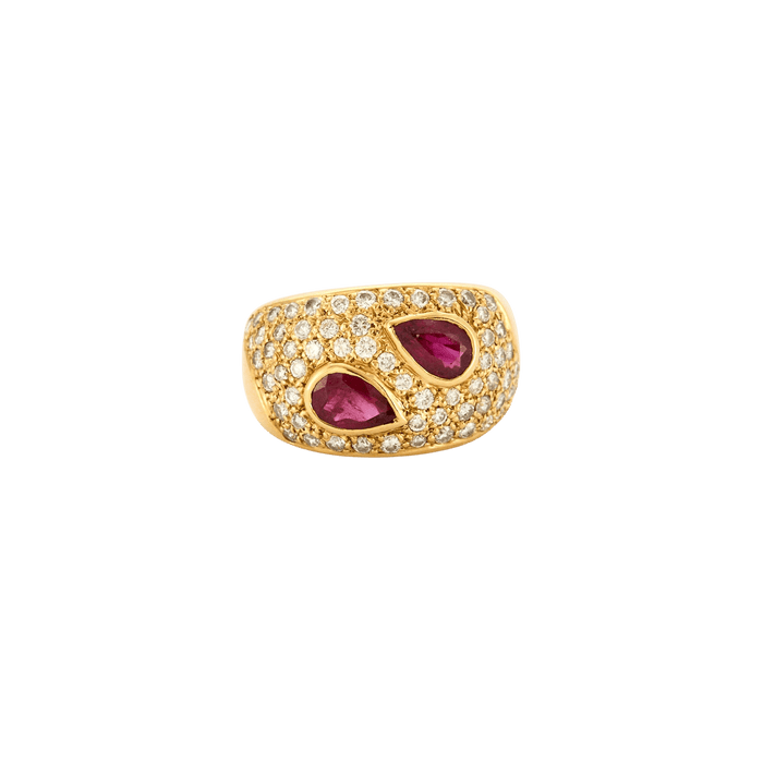 Bague 54 Bague or jaune deux rubis poire etdiamants 58 Facettes