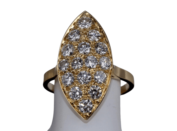 Bague 53.5 Bague marquise or jaune pavé de diamants 58 Facettes BA 124