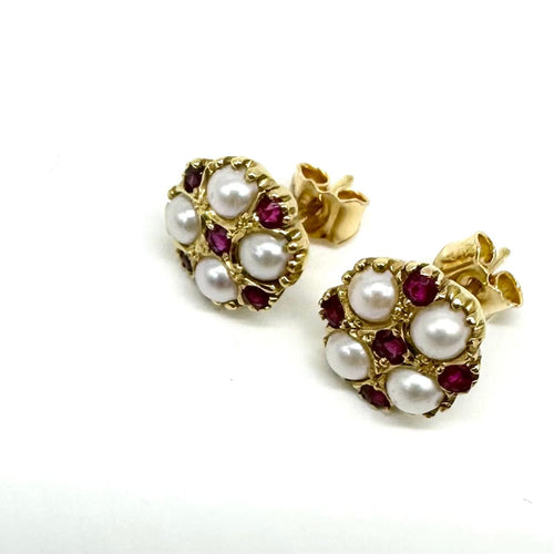 Boucles d'oreilles Boucles d’oreilles en or jaune 750, rubis et perles de culture 58 Facettes Z1351189