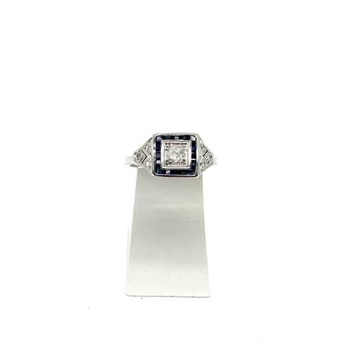 Bague Bague en platine et or blanc 750 avec diamants et saphirs synthétiques 58 Facettes Z1351209