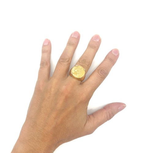 Bague 54 Chevalière porte-pièce tête d’Indien en or jaune 58 Facettes Z1351731