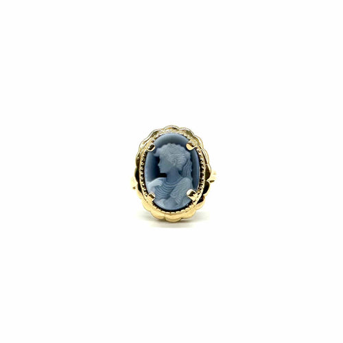 Bague 56 Bague camée en or jaune 750 et agate bleue 58 Facettes Z1351881