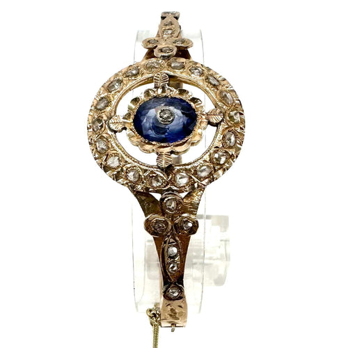 Bracelet Bracelet jonc ancien en or rose 750, diamants et saphir synthétique 58 Facettes Z15B51532