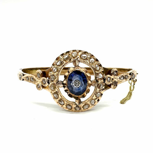 Bracelet Bracelet jonc ancien en or rose 750, diamants et saphir synthétique 58 Facettes Z15B51532