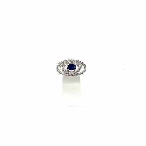 Bague 56 Bague en or blanc 750 avec saphir ovale et diamants 58 Facettes Z15B51758