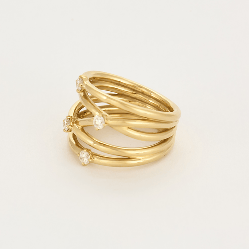 Bague 53 Bague moderniste en or jaune et et diamants 58 Facettes DV0712-2-53-02