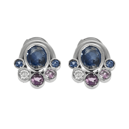 Boucles d'oreilles Paire de boucles d'oreilles en or gris saphirs, diamants, améthystes 58 Facettes DV0188-2