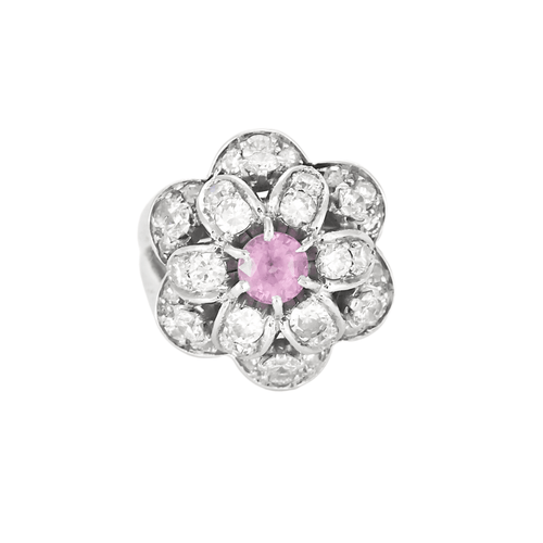 Bague 48 Elégante Bague Fleur en or gris diamants et saphir rose 58 Facettes DV20388-1