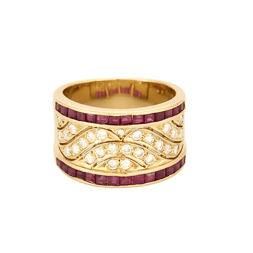 Bague 49 Bague bandeau en or jaune, diamants et rubis 58 Facettes DV20378-1
