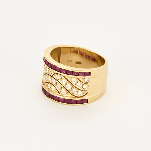Bague 49 Bague bandeau en or jaune, diamants et rubis 58 Facettes DV20378-1