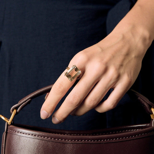 Bague 53 Bague cocktail en or jaune et citrine 58 Facettes DV4486-21-53-02