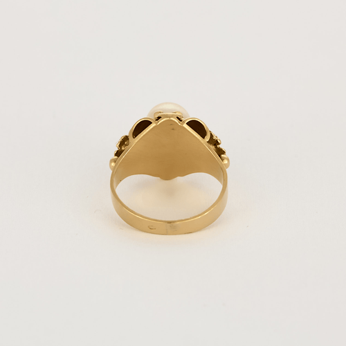 Bague 48 Bague en or jaune, perle de culture blanche et rubis de synthèse 58 Facettes DV7496-1