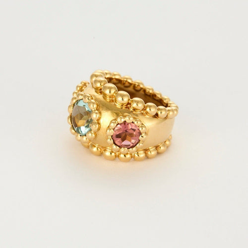 CHANEL  - Baroque - Bague en or jaune tourmaline rose et aigue - marine