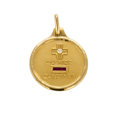 Pendentif Augis -Médaille en or jaune, diamant et rubis 58 Facettes DV20103-3