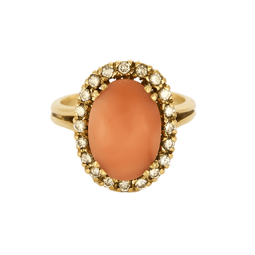 Bague 55 Bague en or jaune corail rouge entourage diamants 58 Facettes DV0378-5