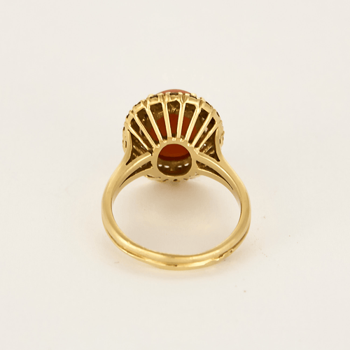 Bague 55 Bague en or jaune corail rouge entourage diamants 58 Facettes DV0378-5