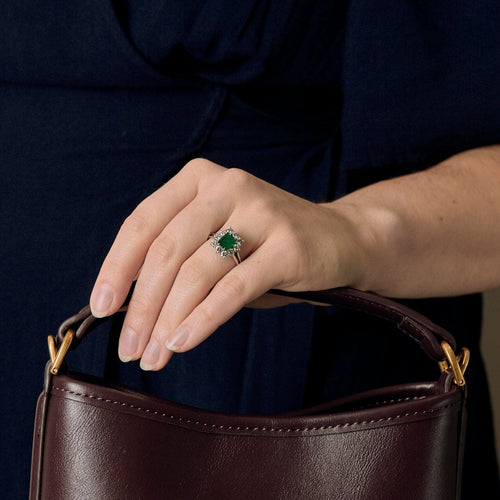 Bague 55 Bague marguerite en or gris émeraude et diamants 58 Facettes DV21287-2-DV0882-1