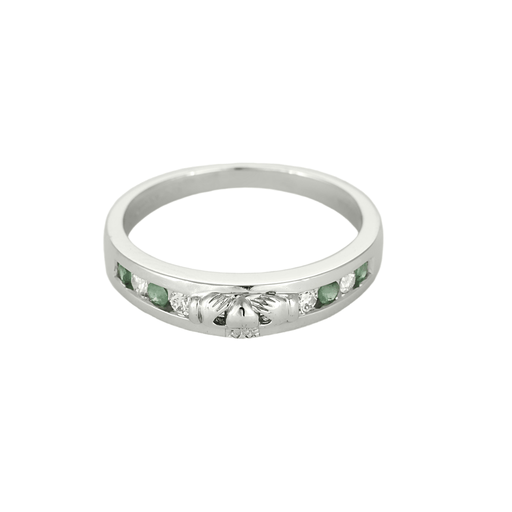 Bague 55.5 Bague jonc en or blanc, diamants et émeraudes 58 Facettes DV20084-1