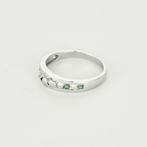 Bague 55.5 Bague jonc en or blanc, diamants et émeraudes 58 Facettes DV20084-1