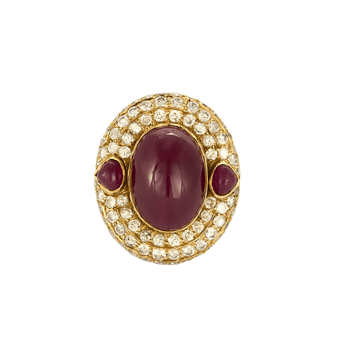 Bague 51.5 Bague en or jaune, rubis traité et diamants 58 Facettes DV20963-1