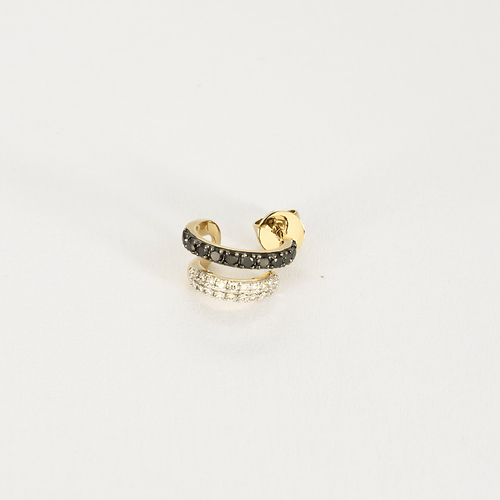 Boucles d'oreilles Paire de Boucles d'oreilles en or jaune diamants noirs et diamants blancs 58 Facettes DV16015-1