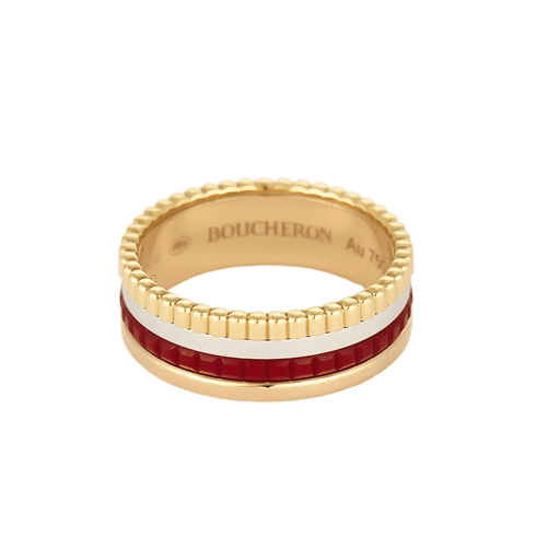Bague 54 BOUCHERON Quatre Red Edition Small - Bague en or jaune, or blanc, or rose et céramique rouge 58 Facettes DDV21238-1