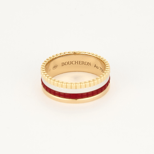 Bague 54 BOUCHERON Quatre Red Edition Small - Bague en or jaune, or blanc, or rose et céramique rouge 58 Facettes DDV21238-1