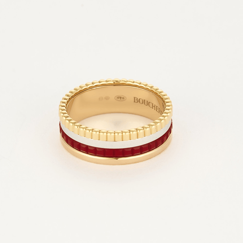 Bague 54 BOUCHERON Quatre Red Edition Small - Bague en or jaune, or blanc, or rose et céramique rouge 58 Facettes DDV21238-1