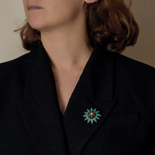 Broche Broche "Etoile" en or jaune, diamants, saphirs et turquoises 58 Facettes DV19007-1