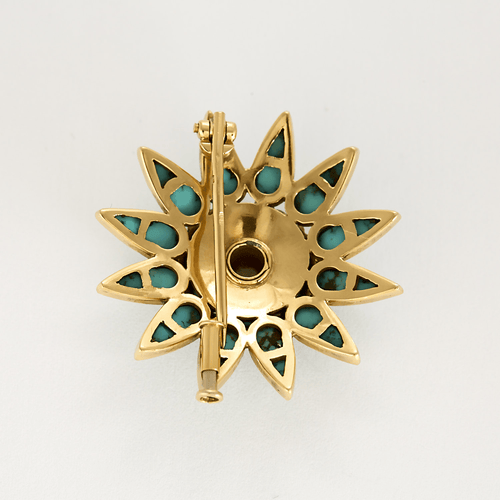 Broche Broche "Etoile" en or jaune, diamants, saphirs et turquoises 58 Facettes DV19007-1