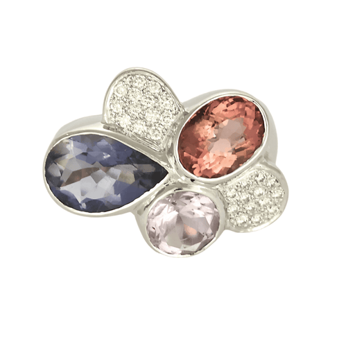 53 Bague moderniste en or gris, diamants, tourmaline rose et améthystes 58 Facettes DV20595-3
