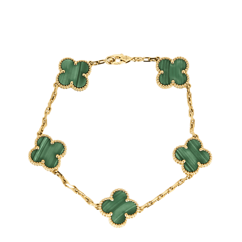 Bracelet Van Cleef & Arpels Bracelet Vintage Alhambra 5 motifs en or jaune et malachite 58 Facettes DV14259-2