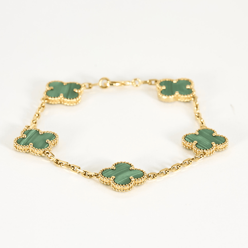Bracelet Van Cleef & Arpels Bracelet Vintage Alhambra 5 motifs en or jaune et malachite 58 Facettes DV14259-2