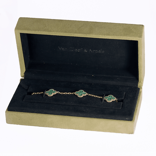 Bracelet Van Cleef & Arpels Bracelet Vintage Alhambra 5 motifs en or jaune et malachite 58 Facettes DV14259-2