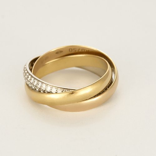 Bague 49 Cartier - Trinity - Bague petit modèle, semi-pavée en or de trois couleurs 58 Facettes DV17058-10
